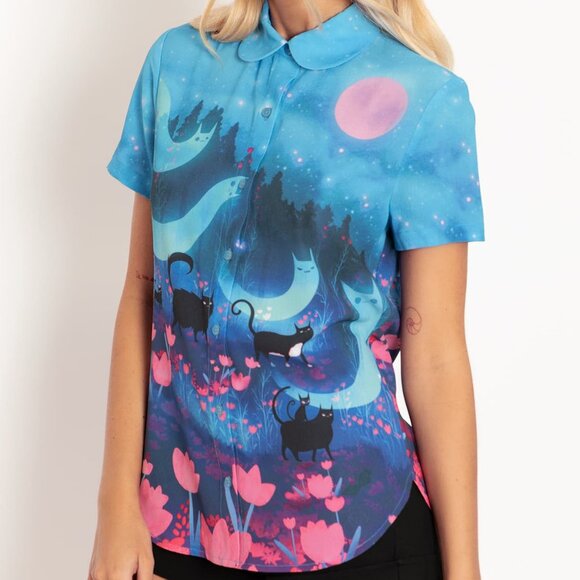 Black Milk Kitty Parade Button Up Shirt - Picture 2 of 8